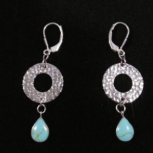 Sterling hammered texture turquoise earrings